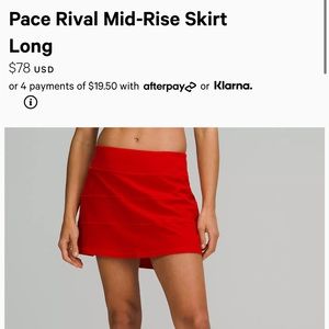 Lulu Lemon Pace Revival Mid-Rise Skirt
